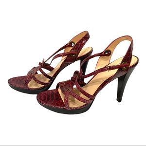 🐍 Preview International Red Snakeskin Slingback Heels – Size 8.5 • 4″ Heel • NWT
